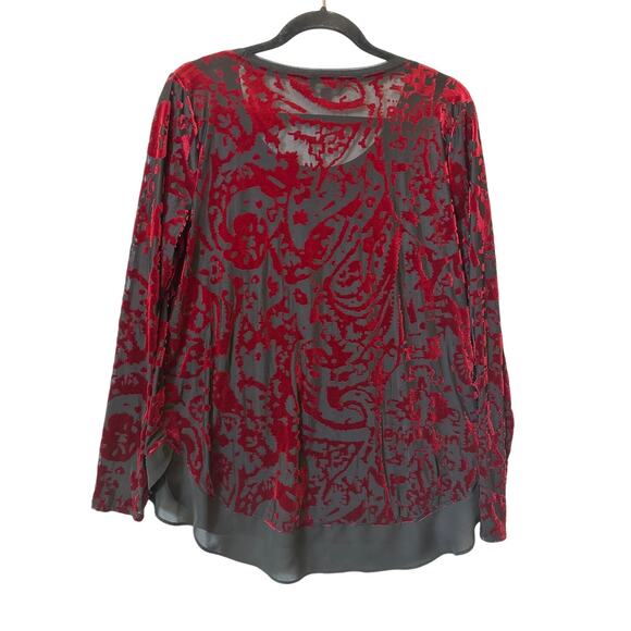 Simply Vera Vera Wang Velvet Burnout Long Sleeve Tunic Top Burgundy Black Size L - Picture 7 of 13